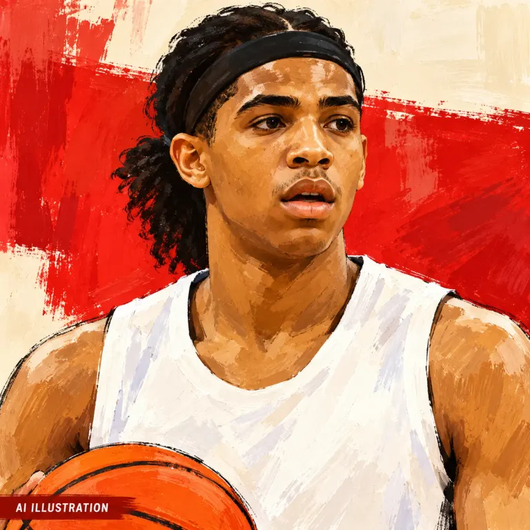 Illustration éditoriale du jeune basketteur King Bacot générée par IA, pas une photographie documentaire
